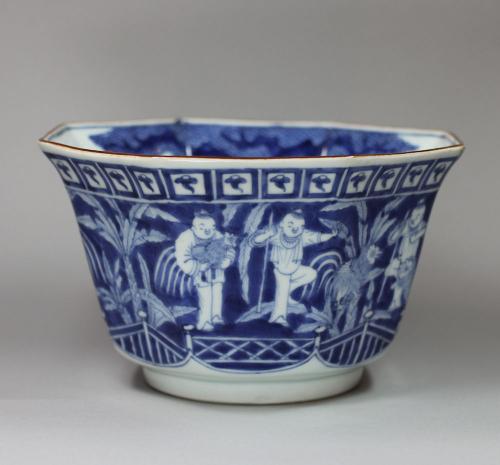 Japanese blue and white deep octagonal bowl, 18th century