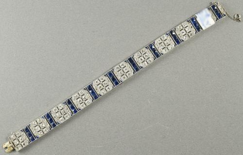 Superb Art Deco platinum, sapphire and diamond bracelet, circa 1920