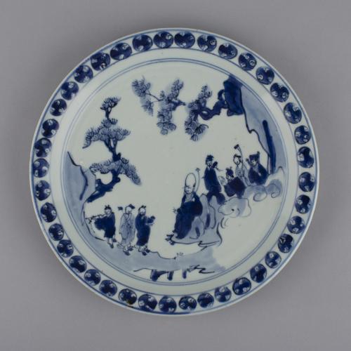 Chinese porcelain blue and white kosometsuke large plate, Tianqi, 1621-1627