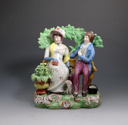 Staffordshire pottery bocage figure group known as Persuasion early 19th century England
