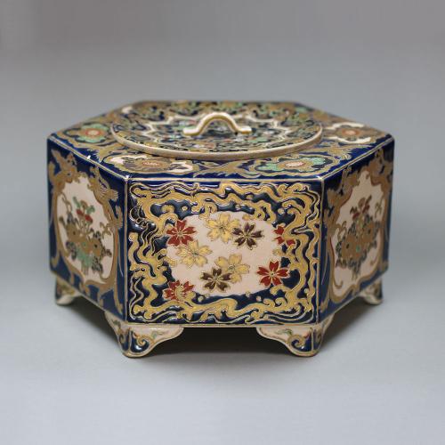 Japanese hexagonal Satsuma box and cover, c. 1900