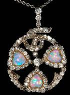 Fine Opal and Diamond Edwardian Platinum and Gold Pendant, circa 1900