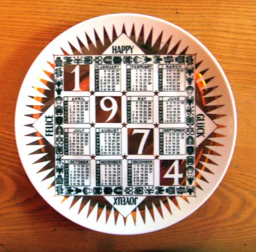 Vintage Piero Fornasetti Calendar Porcelain Plate for 1974, Piatti Calendario plates