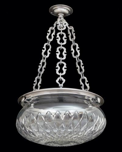 A Silver Mounted Diamond Cut Glass Bowl Light Attributed To F&C Osler