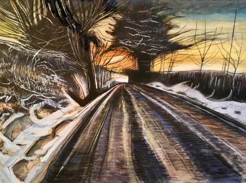 Sunset, Snow and Road, Anthony Rossiter (1926-2000)