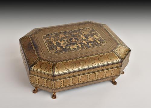 A Fine Chinese Gilt Lacquer Armorial Games Box, Early 19th Century