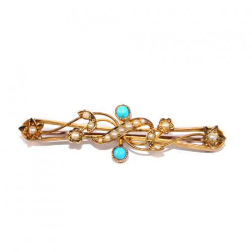Victorian Turquoise & Pearl Brooch c.1900