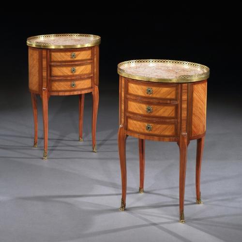 Pair of Late 19th Century Oval Kingwood and Marble Bed Side Tables, Stamped P Chorier