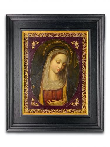 Oil on copper painting of the Virgin. French, mid 17th century