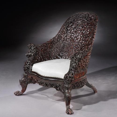 Exceptional 19th Century Anglo Indian Carved Teak Armchair