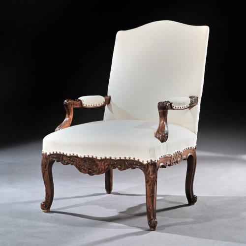 Generous French 19th Century Carved Open Armchair Fauteuil