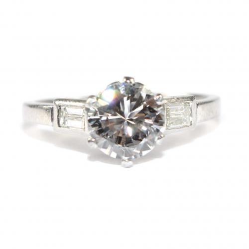 Diamond Solitaire Ring Baguette Diamond Shoulders