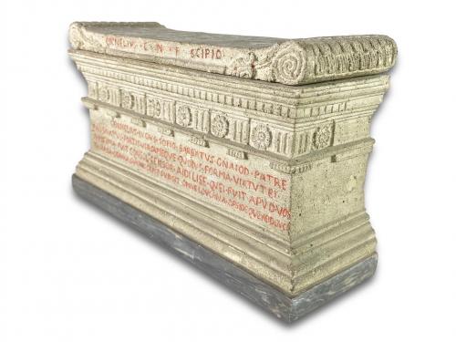 Lava stone model of a tomb of the Scipio family. Italian, early 19th century