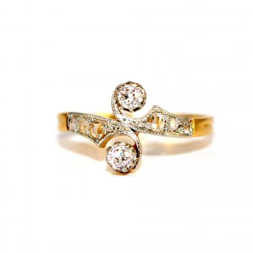 Art Nouveau Diamond 2 Stone Ring c.1921