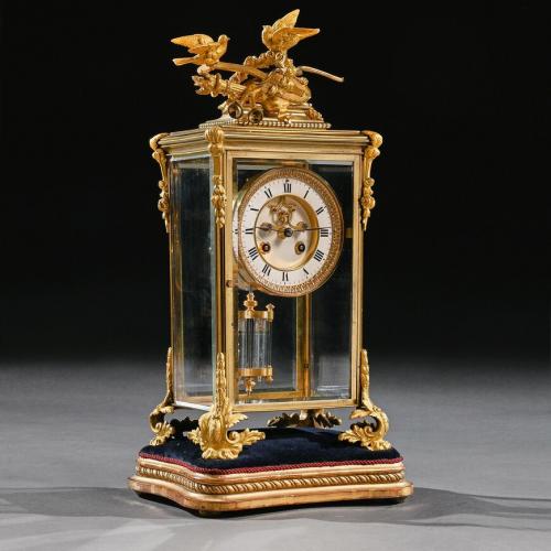 French 8 Day Striking Four Glass Ormolu Clock By Samuel Marti Paris, 19th Century