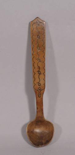 S/4361 Antique Treen 19th Century Fruitwood Cawl Spoon