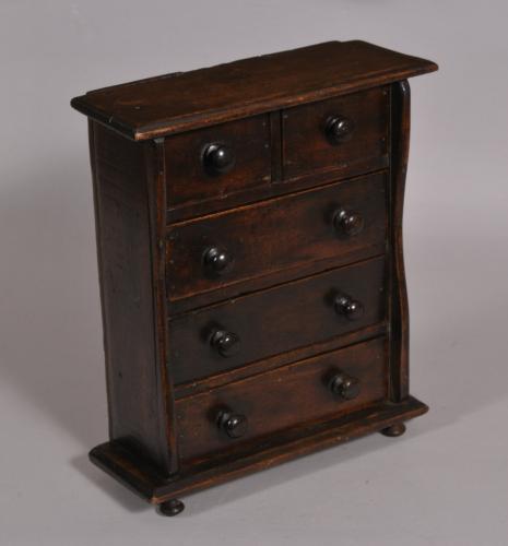 S/4322 Antique Treen 19th Century Beech Miniature Chest of Drawers