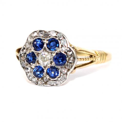 Victorian Sapphire & Diamond Fancy Cluster Ring c.1900
