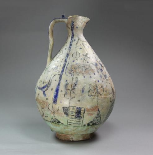 Kashan underglaze-painted pottery jug, 13th century Persia