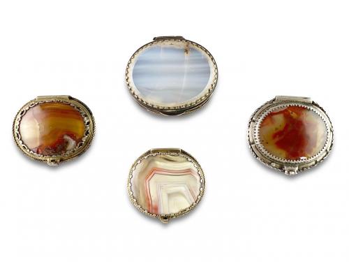 Four silver mounted agate boxes. English, late 17th century