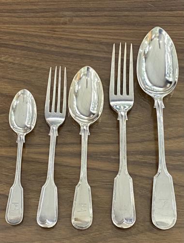 George Whiting silver fiddle thread flatware cutlery set service Fiddle thread 1861