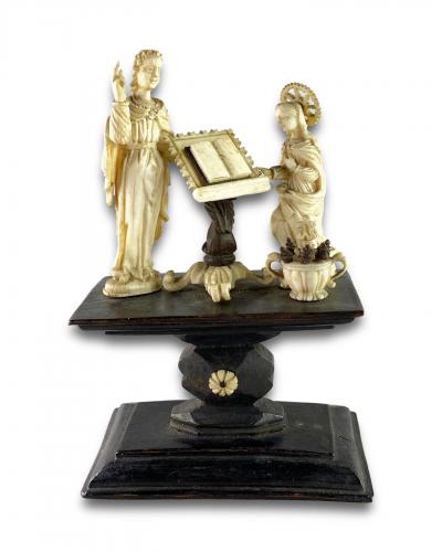 Miniature carved bone group of the annunciation. French, late 17th century