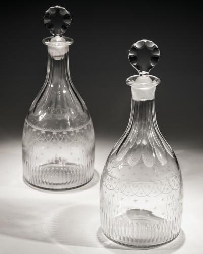 A Fine Pair of 18th Century Decanters Engraved with Swags & Stars