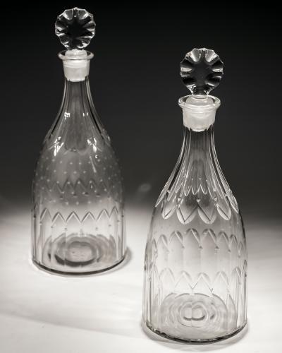 A Pair of Cut Glass 18th Century Tapered Decanters Finely Engraved with Stars