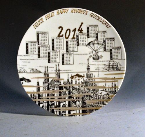 Barnaba Fornasetti Porcelain Calendar Plate 2014. Number 495 of 700 made, With Original Box