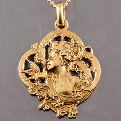 French 18ct gold enamel art nouveau pendant circa 1900