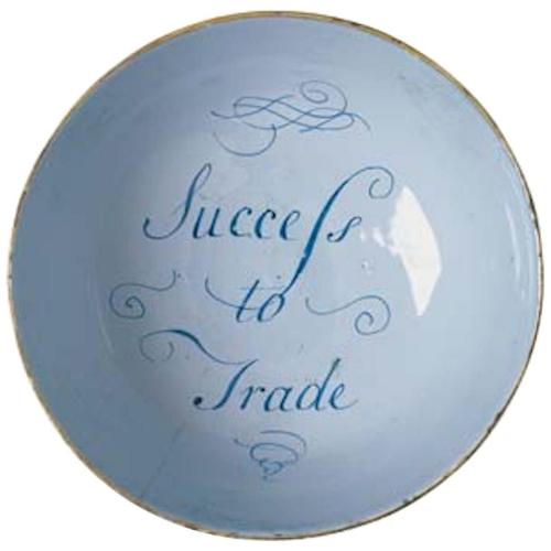 A mid-18th century delftware bowl inscribed 'Success to Trade'