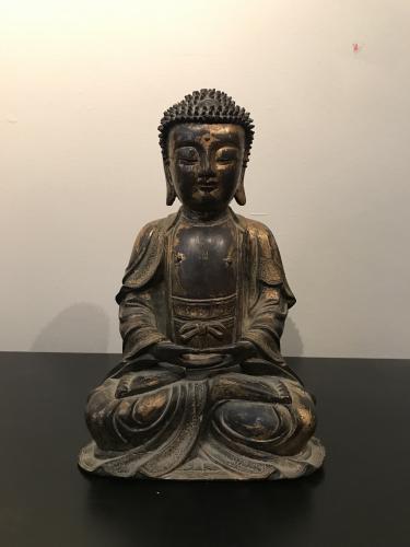 A Chinese Lacquered Gilt Bronze Buddha, Ming Dynasty, 16th Century