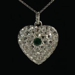 Platinum set Ross diamond and emerald heart pendant circa 1910