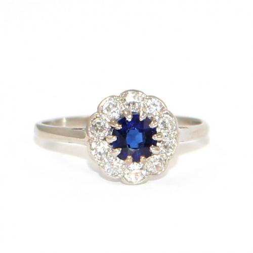 Art Deco Sapphire & Diamond Daisy Cluster Ring c.1920