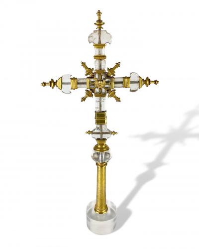 Important ormolu rock crystal processional cross. Spanish, 13th/14th century