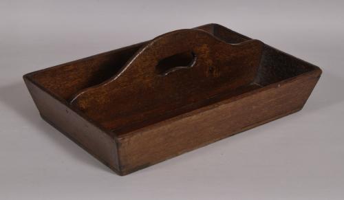 S/4369 Antique Treen 19th Century Mahogany Two Division Cutlery Tray