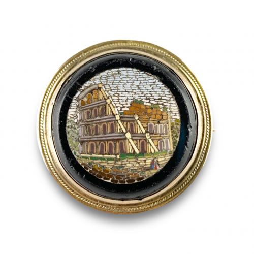 Gold mounted micromosaic brooch of the colosseum. Italian, c.1870