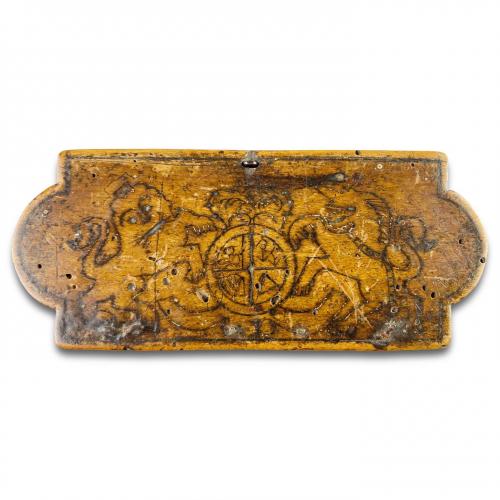 Early glasses case with royal coat of arms. English, 17th century