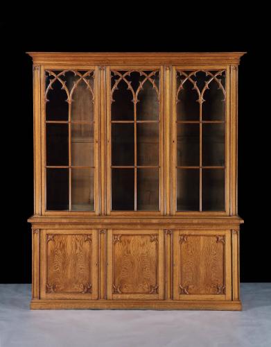 Bookcase, Glazed, Free-standing, Full-height, Gothic, Oak