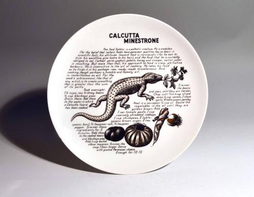 Piero Fornasetti Fleming Joffe Porcelain Recipe Plate, Calcutta Minestone, 1960s