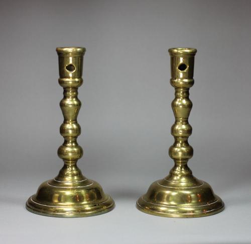 Pair of English brass candlesticks, circa 1760