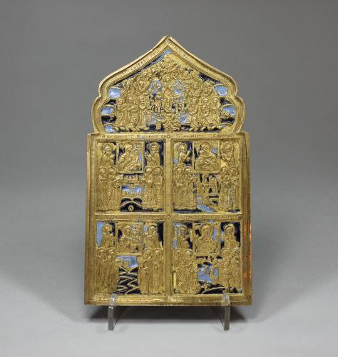 Russian metal travelling icon panel, late 19th century