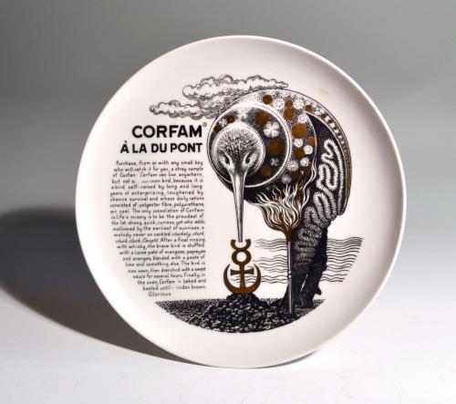 Piero Fornasetti Fleming Joffe Porcelain Recipe Plate, Corfam a la Du Pont, 1960s