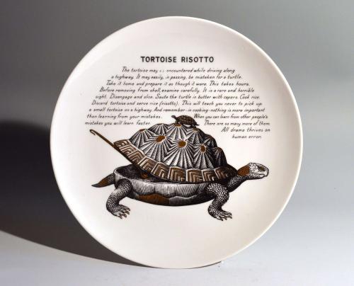 Piero Fornasetti Fleming Joffe Porcelain Recipe Plate, Tortoise Risotto, 1960s