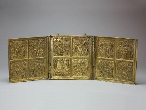Russian three-panel triptych metal travelling icon, 18th Century