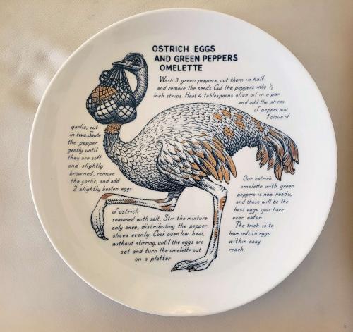 Piero Fornasetti Recipe Plate, Ostrich Eggs and Green Peppers Omelette, Made for Fleming Joffe, 1960s