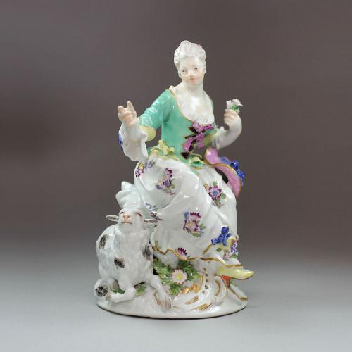 Meissen porcelain figure of a Lady Shepherdess, circa 1755