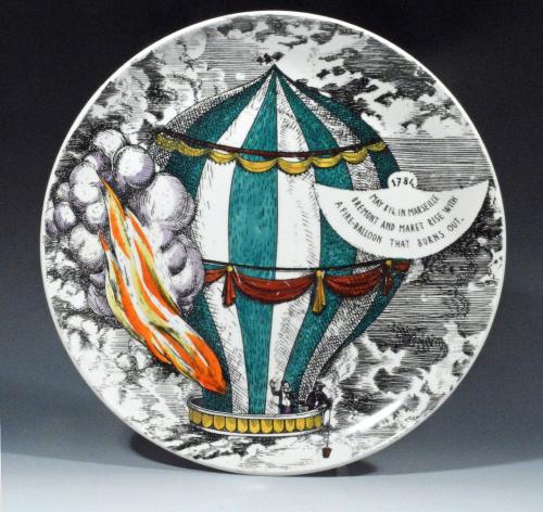 Vintage Piero Fornasetti Porcelain Plate, Mongolfiere (hot air) Design, 1950's