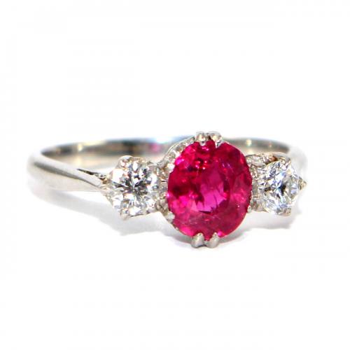 Edwardian Burma Ruby & Diamond 3-Stone Ring c.1920