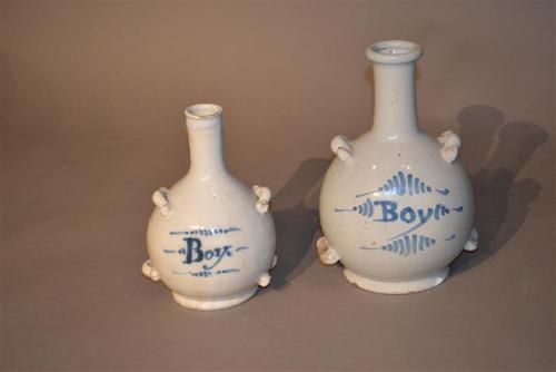 Two 18th century tin glazed "pilgrim"s bottles